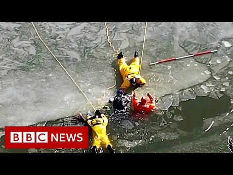 Teens saved after falling through ice near firefighter rescue training – BBC News