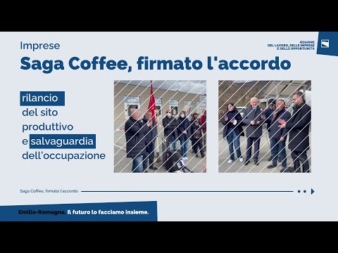 Saga Coffee, oggi in Regione l’accordo: rilancio del sito produttivo e salvaguardia dell’occupazione