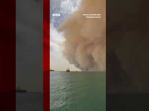 Moment huge sandstorm sweeps across the Suez Canal in Egypt. #Shorts #SuezCanal #BBCNews