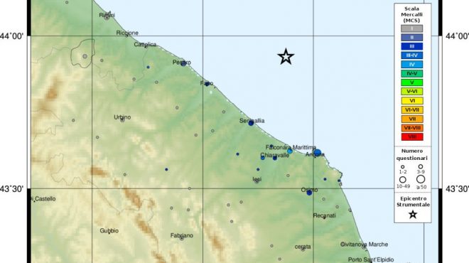 Terremoti, scossa magnitudo 3.9 nelle Marche