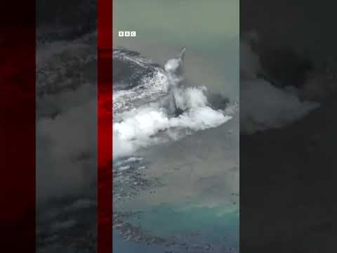 Moment new island born from volcanic eruption in Japan. #Shorts #Volcano #BBCNews