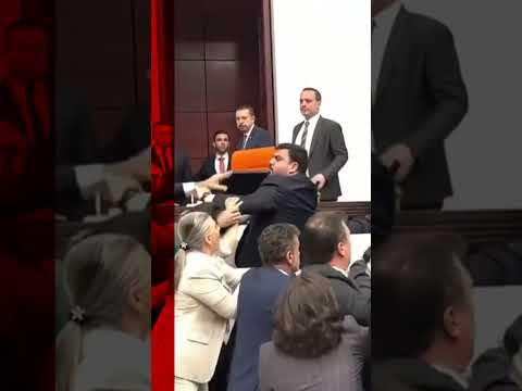 A brawl erupted in the parliament over the status of a jailed opposition figure. #Turkey #BBCNews